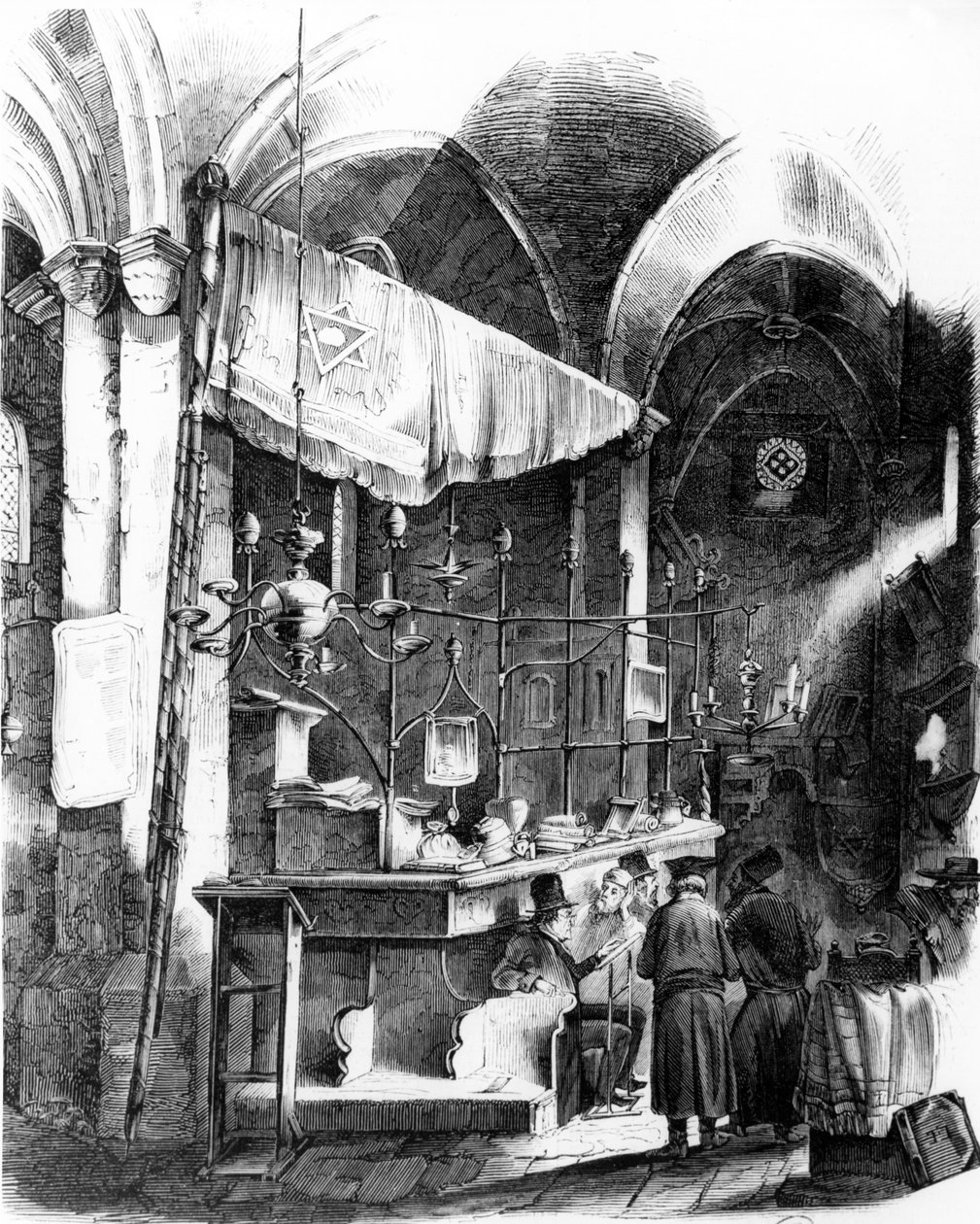 Interiør af Altneuschul (gammel-ny synagoge), Prag, 1852 af German School