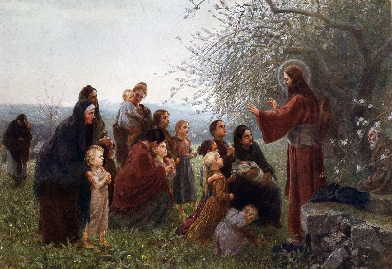 Jesus med kvinder og børn ("Lad små børn komme til mig"), Tyskland v. 1880. af German School