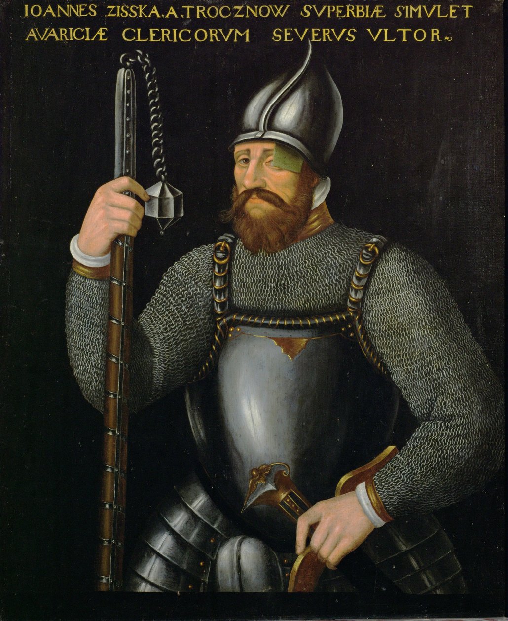 Johann Ziska von Trocnov, leder af de bøhmiske hussitter og taboritter, som vandt to slag mod kejserlige hære i 1420 og 1422 ... af German School