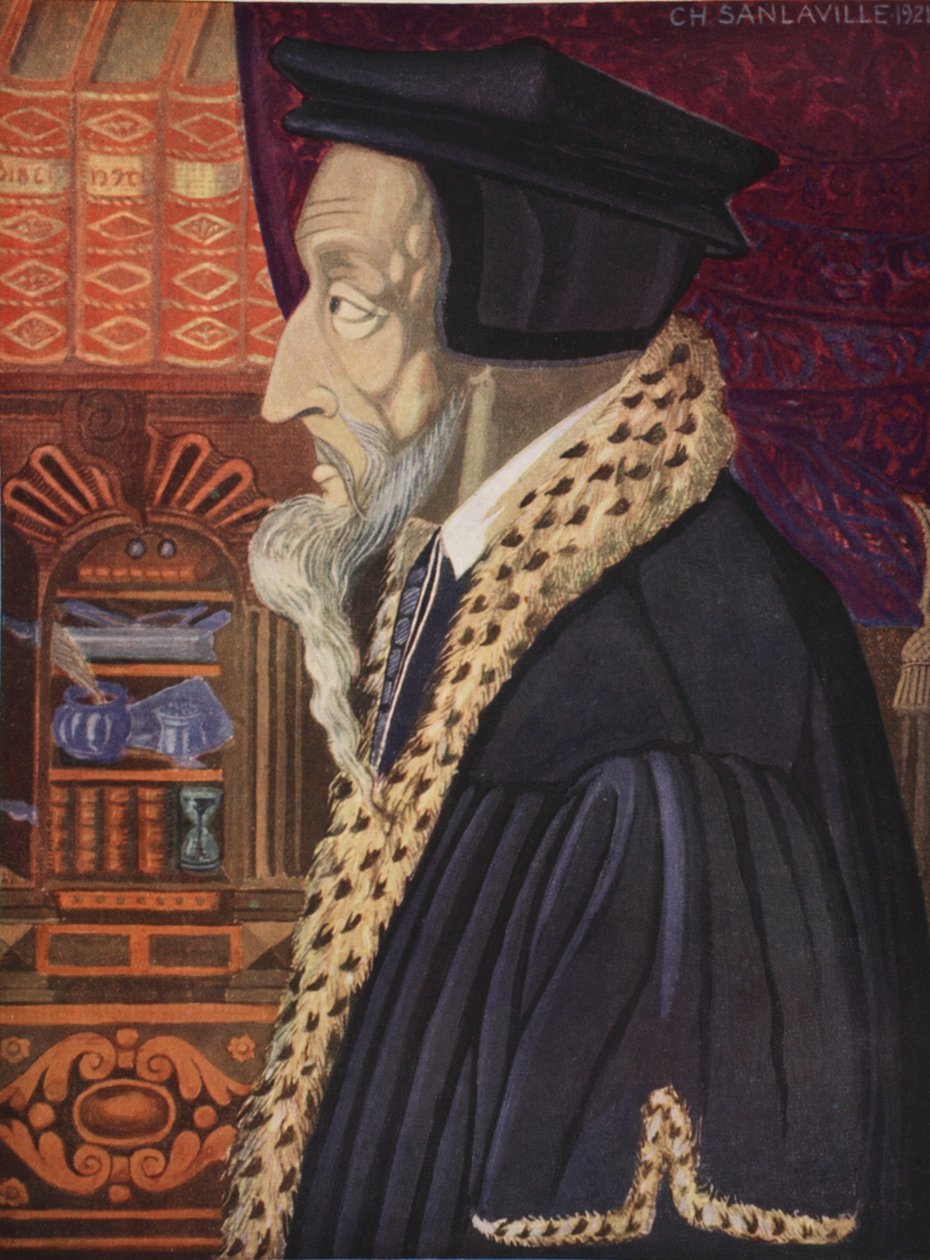 John Calvin, kopi af M. Charles Sanlaville (fl.1920-30), illustration fra Histoire de la Nation Francaise, af Gabriel Hanotaux (1853-1944), 1924 af German School