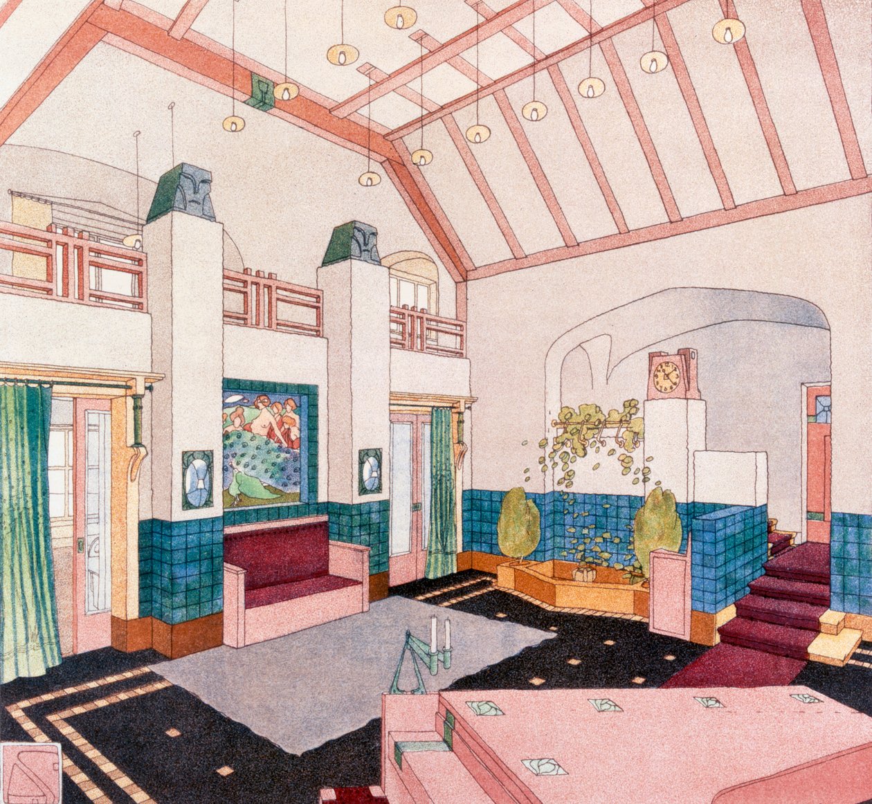 Jugendstil eller stue i tidlig modernistisk stil af German School