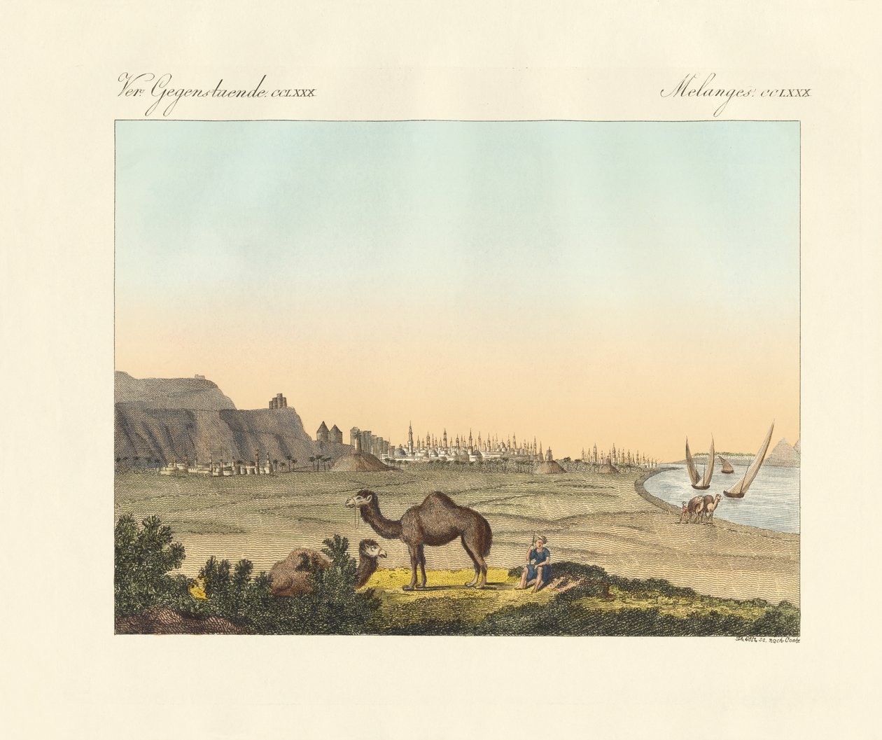 Kahira i Egypten (farvet gravering) af German School