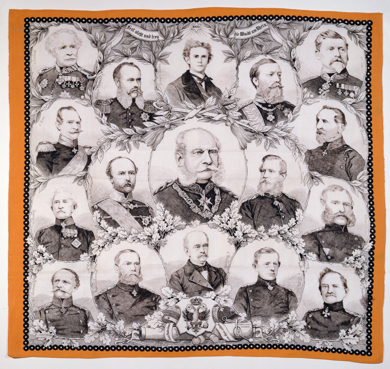 Kaiser Wilhelm I (1797-1888) omgivet af de tyske generaler, 1870 af German School