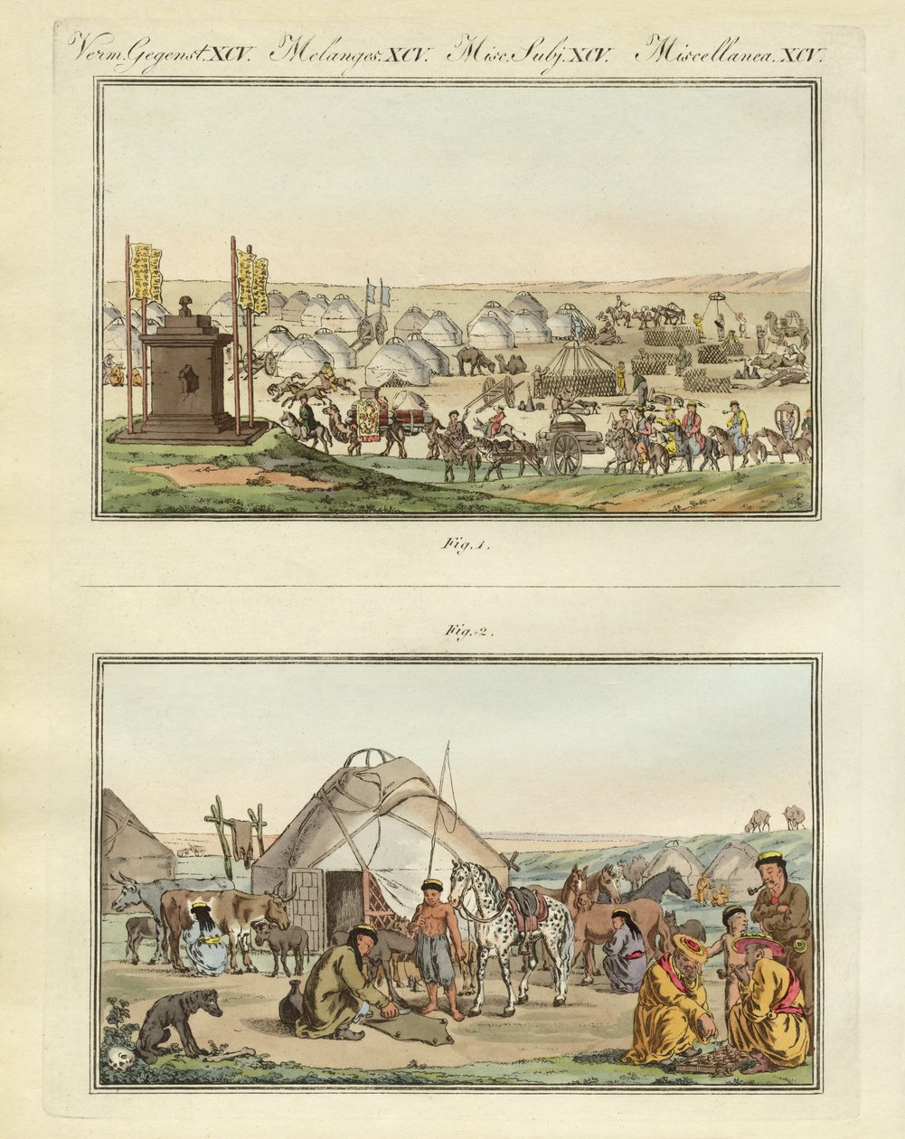 Kalmyks (farvet gravering) af German School