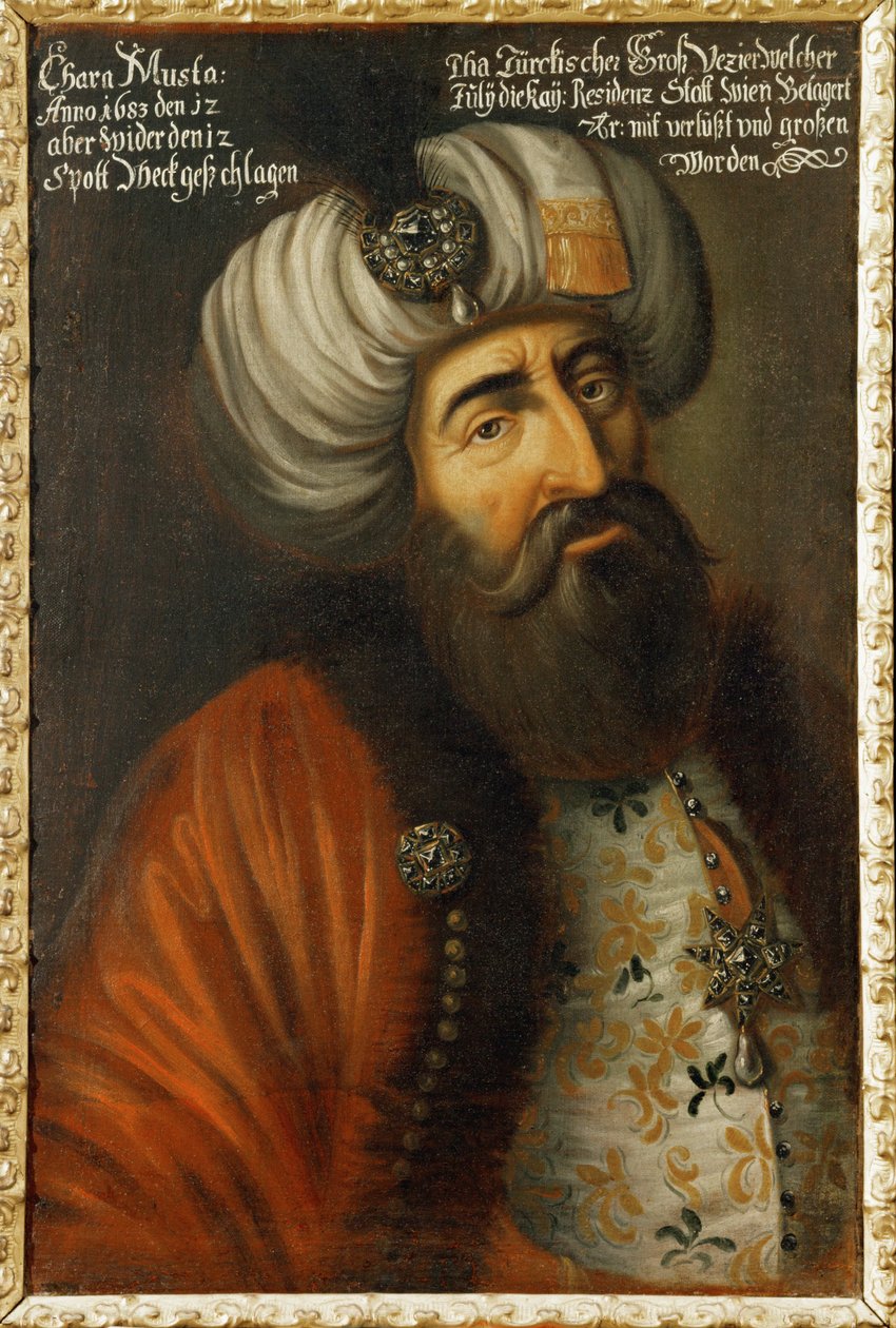 Kara Mustapha Pasha tyrkisk storvesir, admiral for den tyrkiske flåde, medlem af sultanens råd ... (olie på lærred) af German School