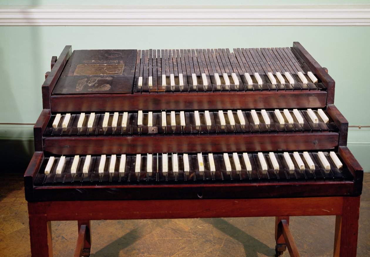 Keyboard på det originale orgel præsenteret af George Frederick Handel (1685-1759) til Chapel of the Foundling Hospital, London af German School