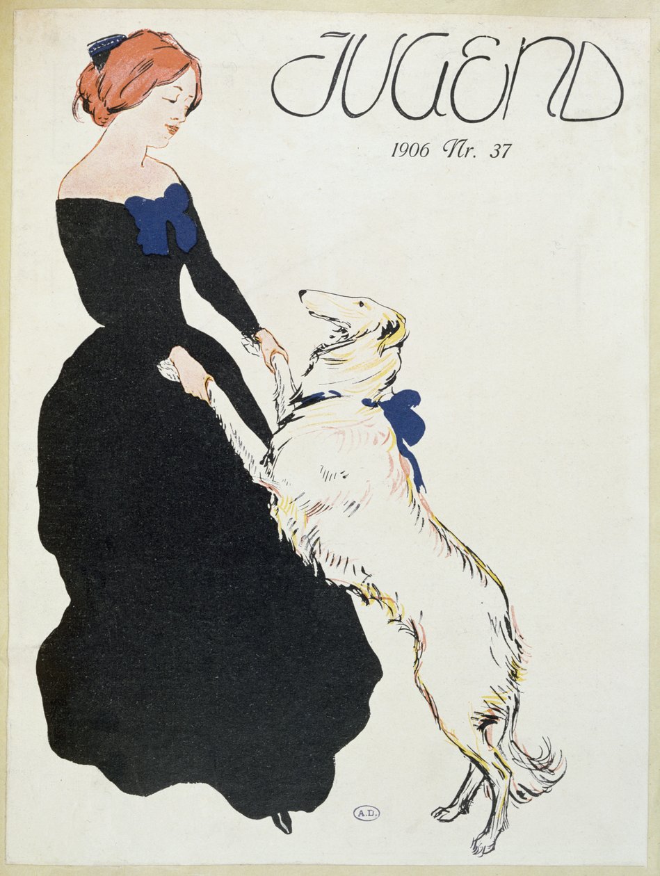 Dame med en Greyhound, illustration fra Jugend, 1906 af German School