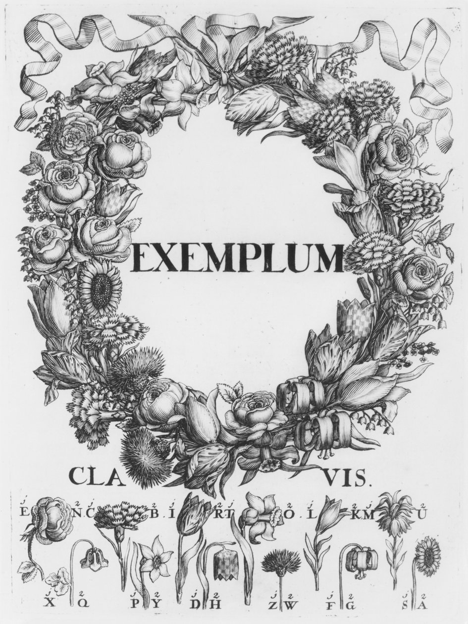 Blomstersprog, illustration fra Cryptographia eller hemmelige skrifter af Johann Balthasar Friderici, udgivet i Hamborg, 1685 af German School