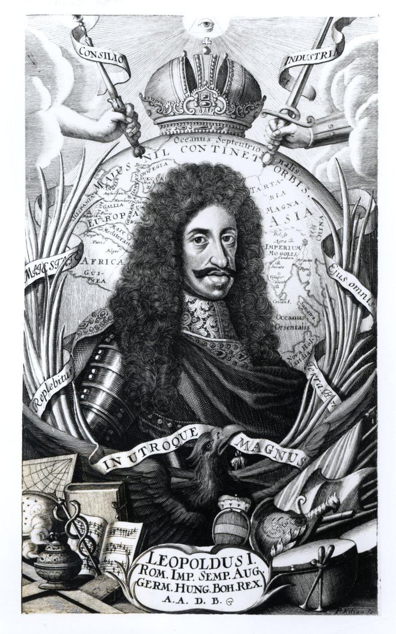 Leopold I (1640-1705), konge af Ungarn og hellig romersk kejser, graveret af Philipp Kilian (1628-93) af German School