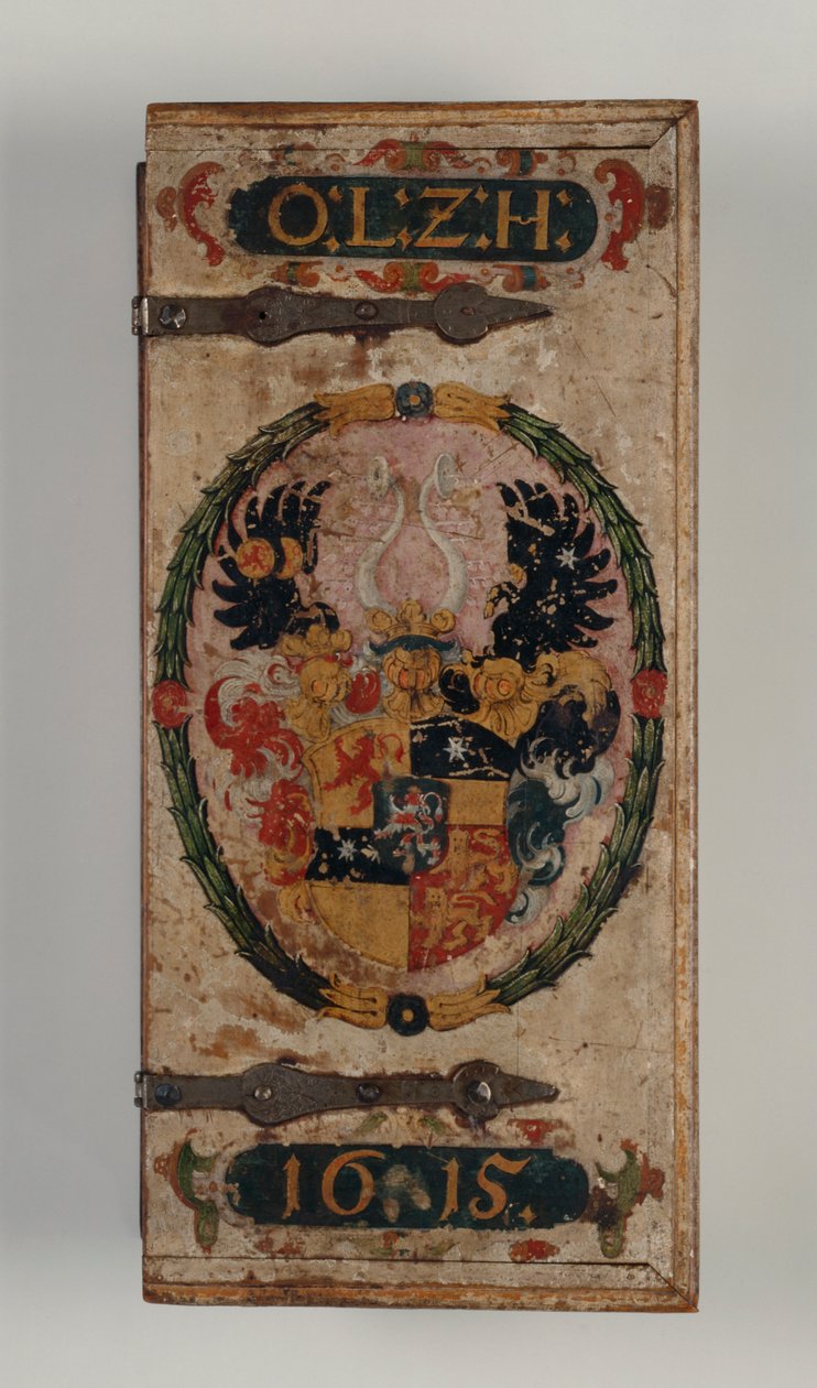 Låg af armbrøstboltekasse tilhørende Prins Otto von Hesse, 1615 (malet træ) (se også 312140-43) af German School