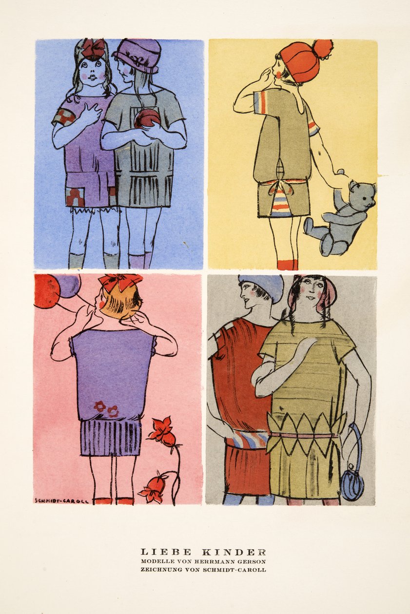 "Lieber Kinder", reklame for børnetøj af Hermann Gerson, fra Styl, pub.1922 (pochoir print) af German School