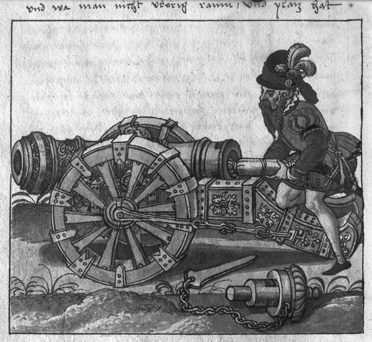 Lastning af en kanon gennem skuddet, illustration fra "L