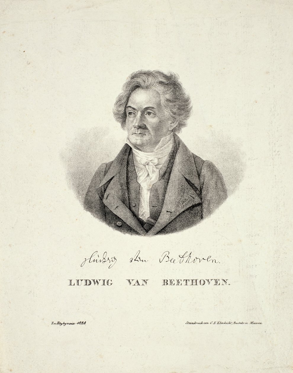 Ludwig van Beethoven (1770-1827) graveret af C.F. Klinkicht af German School
