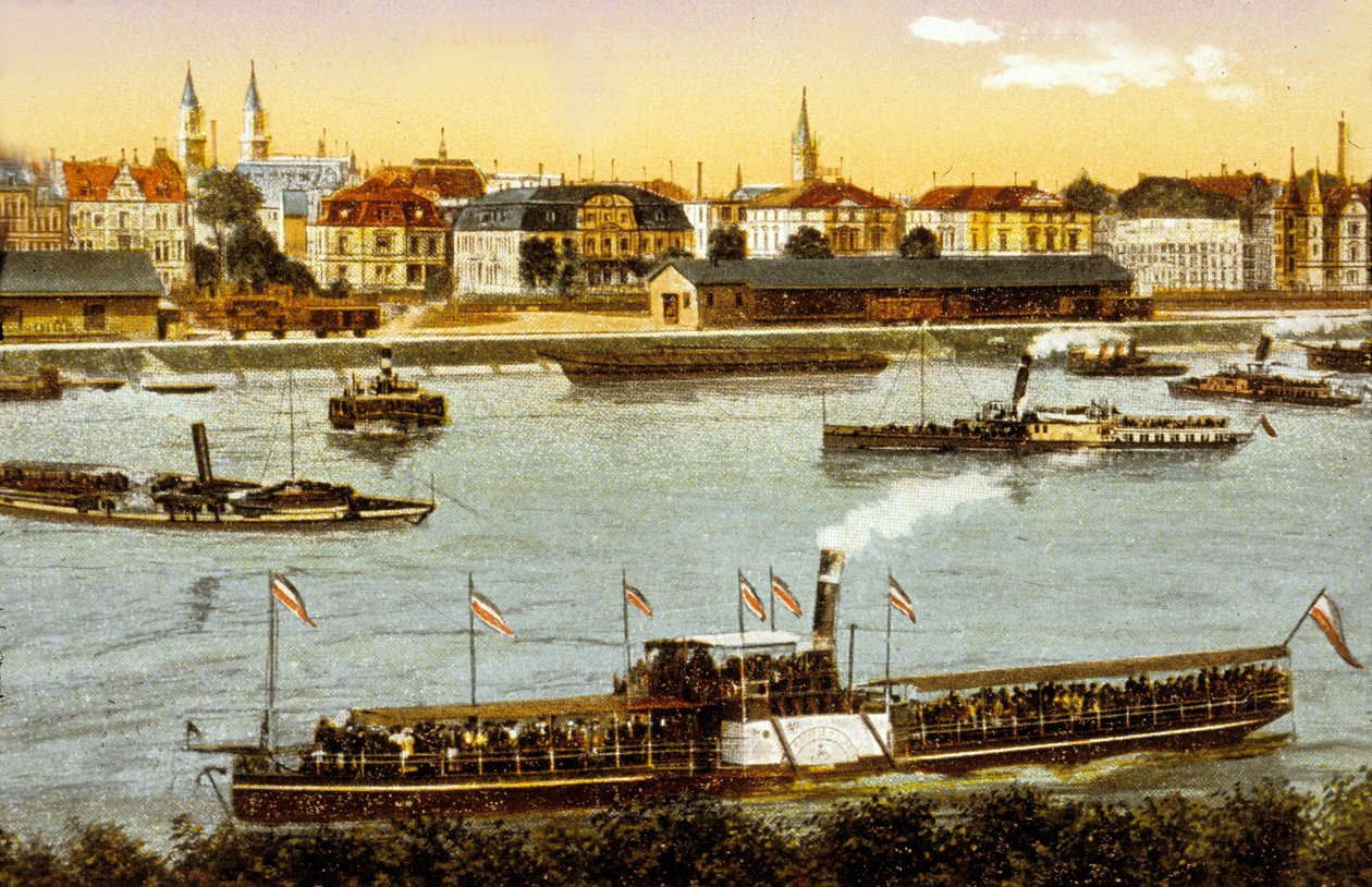 Ludwigshafen am Rhein, ca. 1910 (farve litho) af German School
