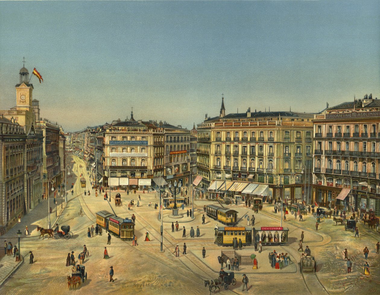 Madrid, Puerta Del Sol (chromolitho) af German School