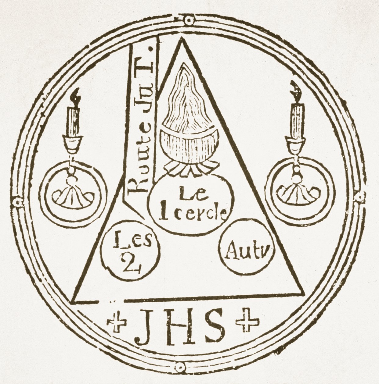Magic Circle, kopi af en illustration fra Dreyfacher Hollenzwang af Dr. Faustens, Passau 1407, gengivet i Das Kolster Vol V, af J Scheible, 1845, brugt i en magihistorie, udgivet sent i det 19. af German School
