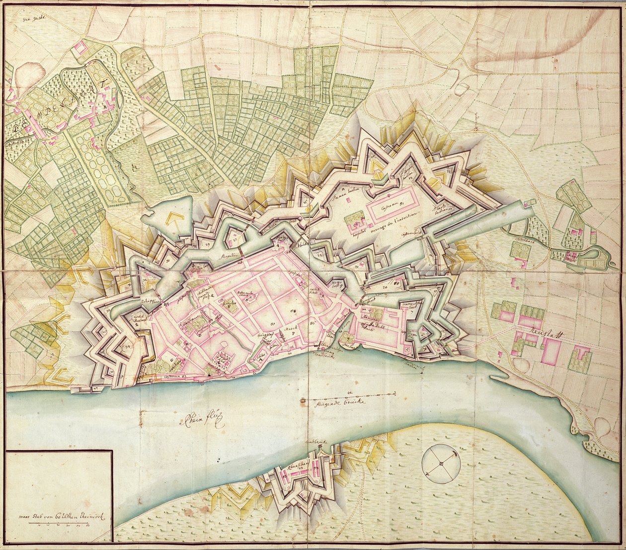 Kort over Düsseldorf, 1736 af German School