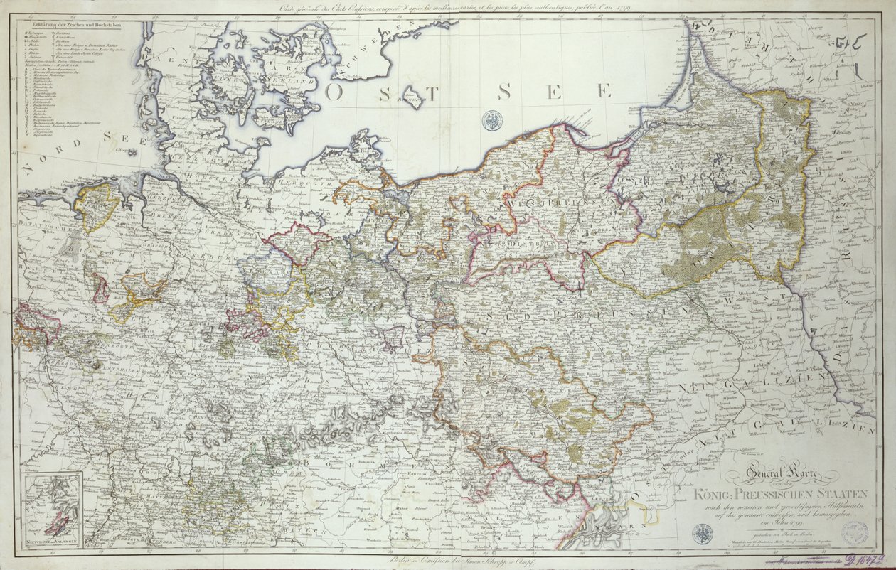 Kort over de preussiske stater i 1799 (print) af German School