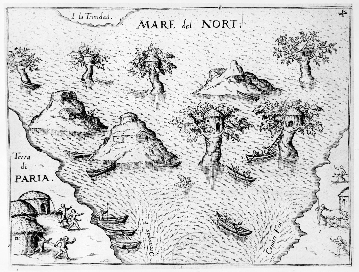 Kort over Guyanas kyst, illustration fra Regni Guianae af G. Raleigh af German School