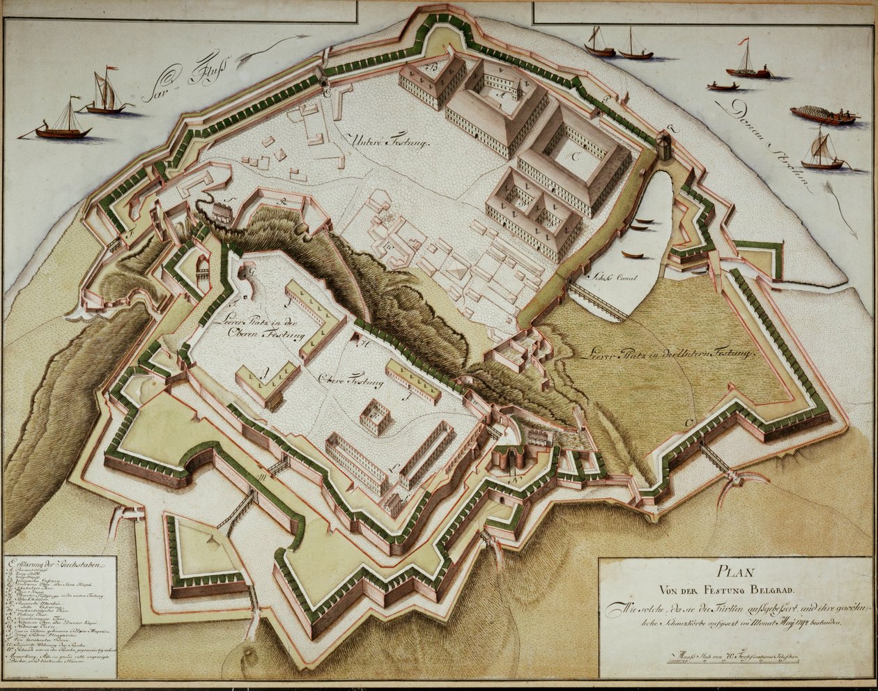 Kort over fæstningen Beograd efter dens erobring af feltmarskal Gideon Freiherr von Laudon ... af German School