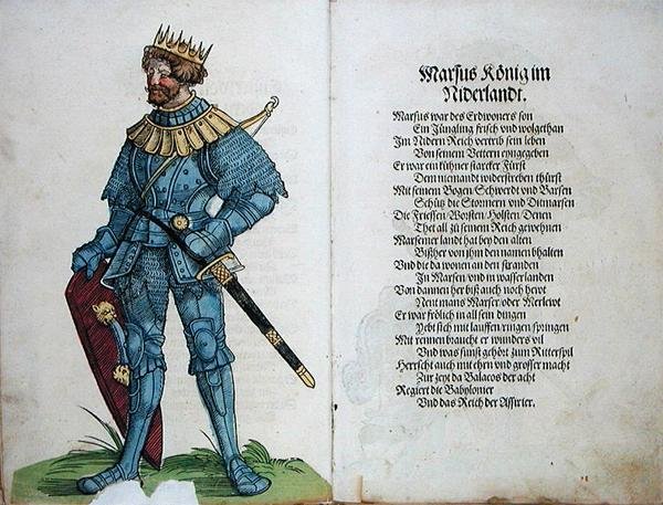 Marcus, konge af Nederlandene, fra "The Origin of the First Twelve Old Kings and Princes of the German Nation" (Oprindelsen af de første tolv gamle konger og prinser af den tyske nation) af German School