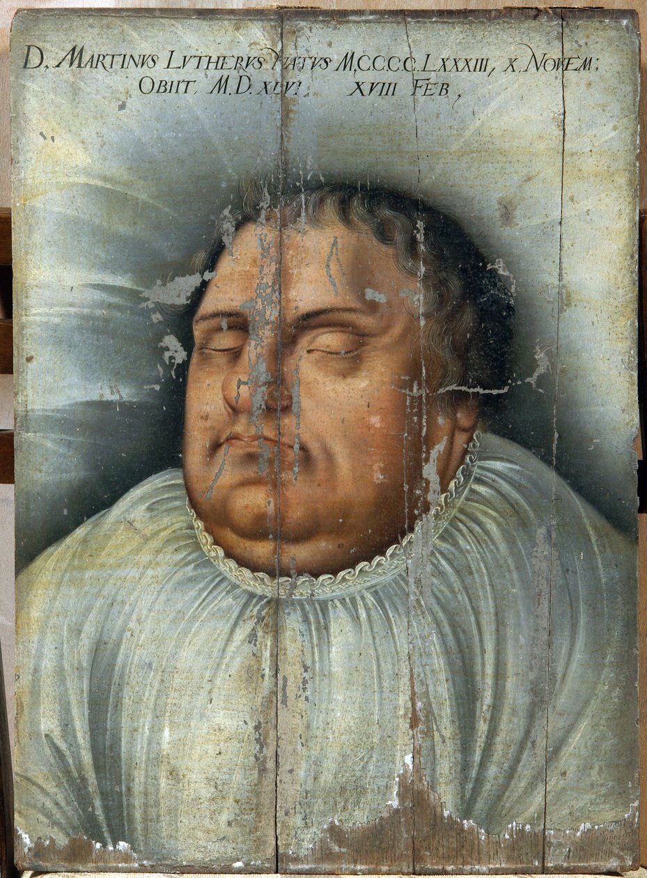 Martin Luther (1483-1546) på sit dødsleje (M. Luther på sit dødsleje). Anonym maleri, olie på træ af German School
