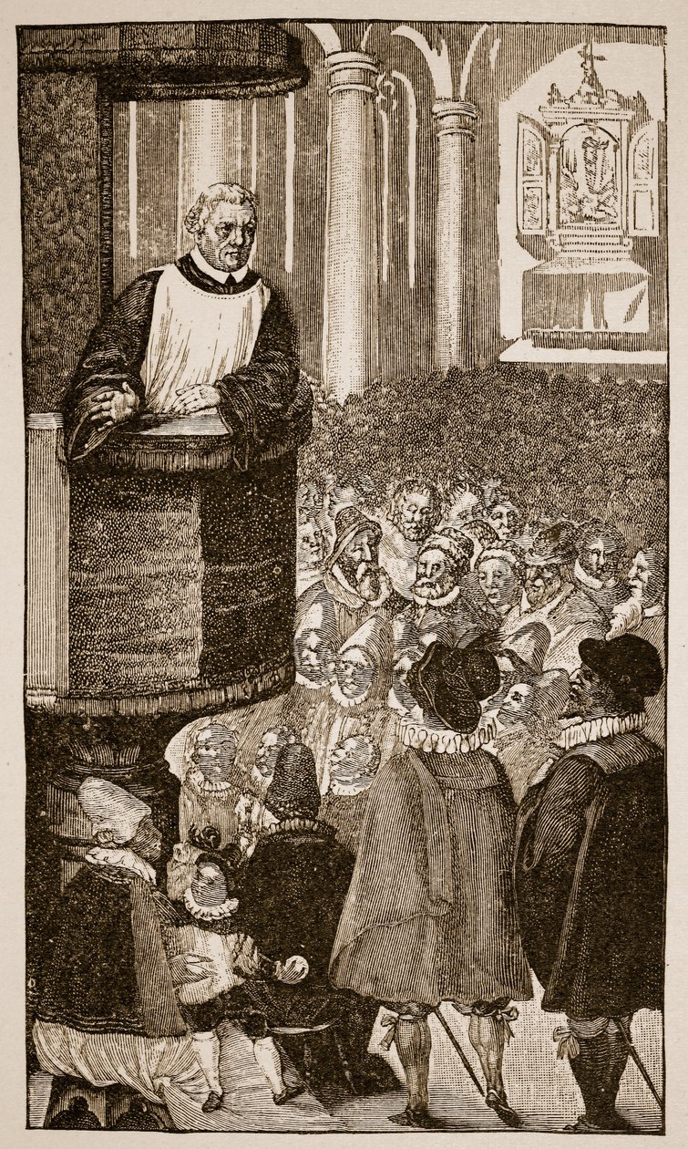 Martin Luther prædiker, ca. 1517 af German School