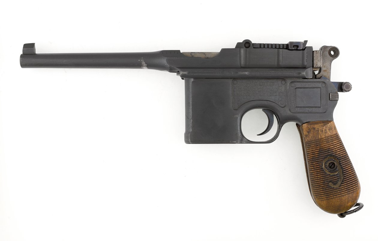 Mauser C96 9 mm selvladerpistol, eksportmodel konverteret til 9 mm Parabellum (pistol, selvlader, Mauser, 9 mm C96 konvertering) af German School