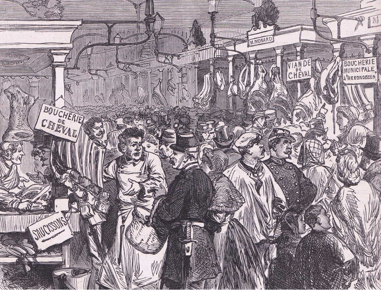 Kødmarked i Paris, Cassells historie om krigen mellem Frankrig og Tyskland udgivet af Cassell and Company Limited, ca. 1890 (litho) af German School
