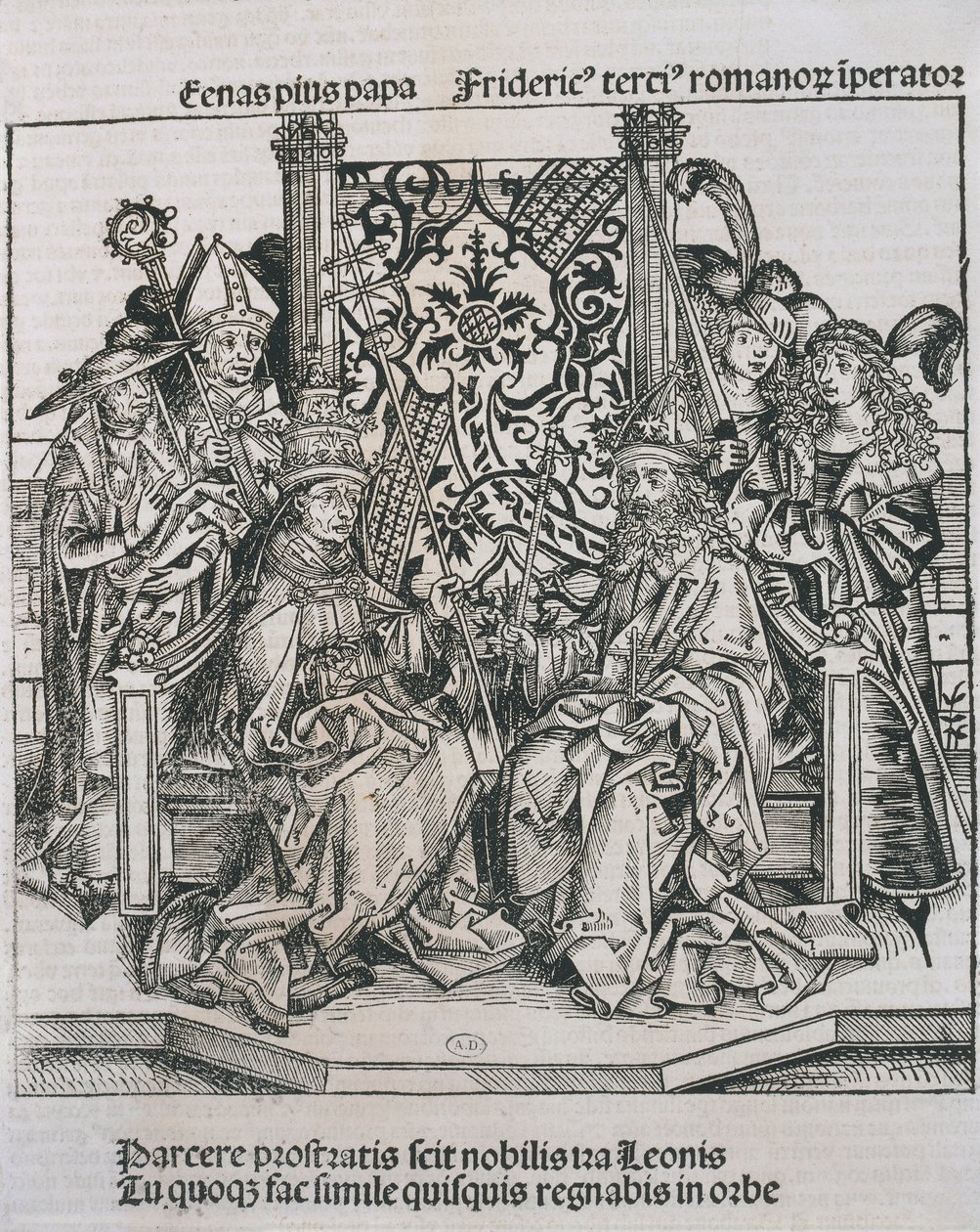 Møde mellem pave Pius II og Frederik III, kejser af Tyskland (stik) af German School