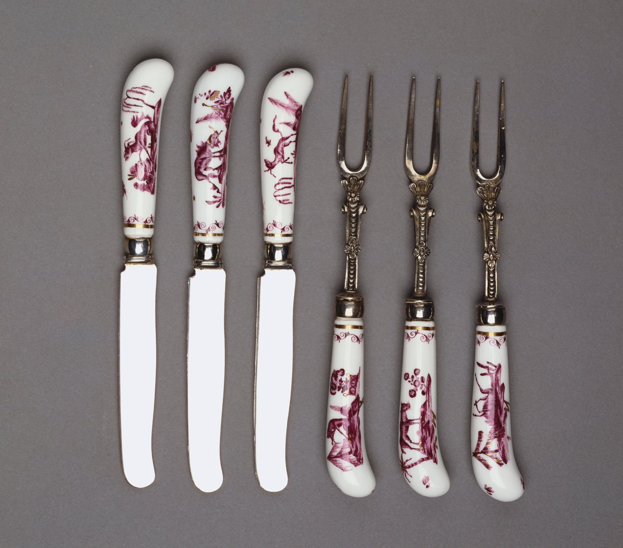 Meissen kniv- og gaffelgreb, ca. 1735 (porcelæn) af German School