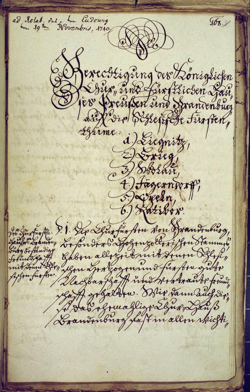 Memorandum udarbejdet af kansleren for universitetet i Halle, der accepterer annekteringen af Schlesien, 19. november 1740 af German School