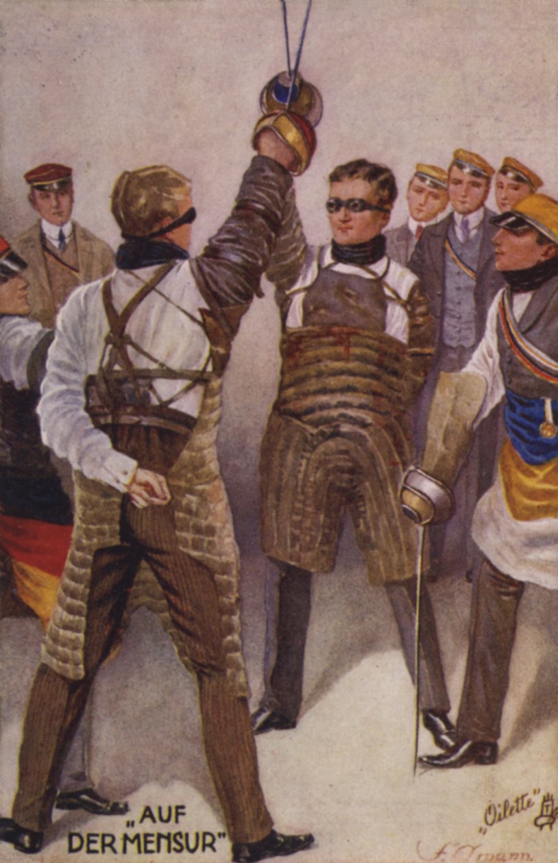 Mensur (farvelitografi) af German School
