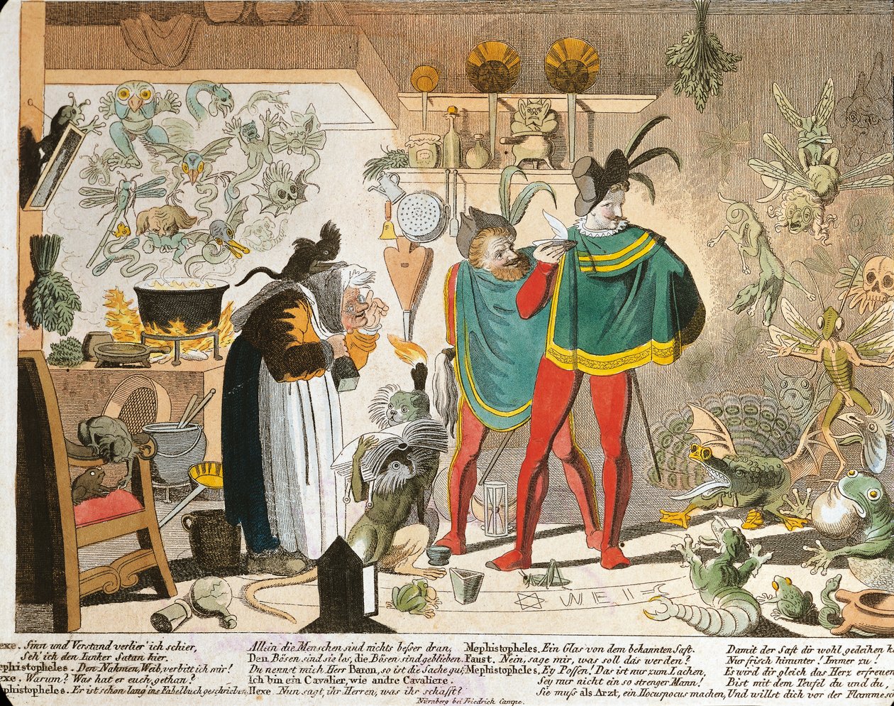 Mephistopheles inspireret af Faust (farvet gravering) af German School