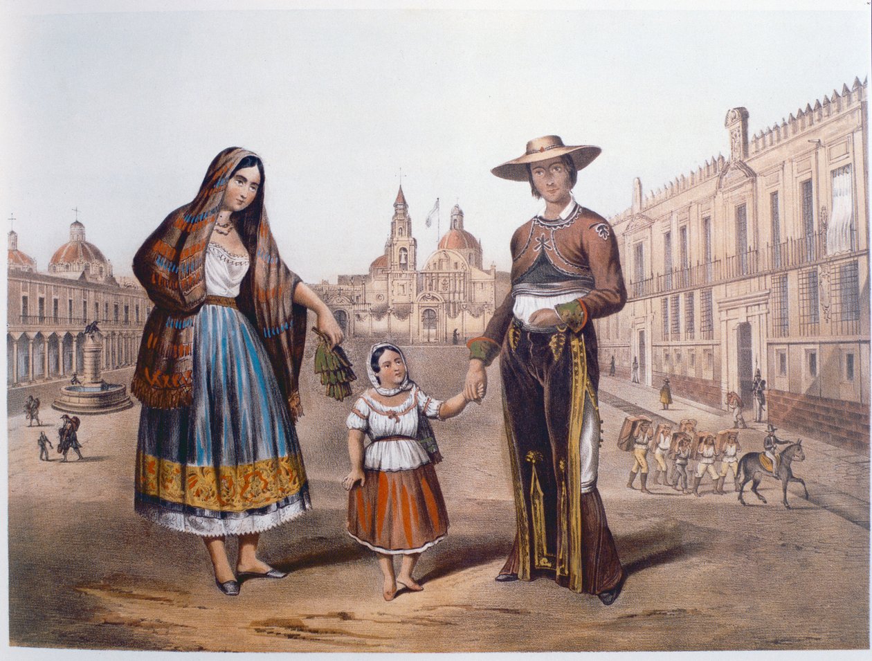 Mexicansk familie på Plaza Santo Domingo, Mexico City, ca. 1840 af German School