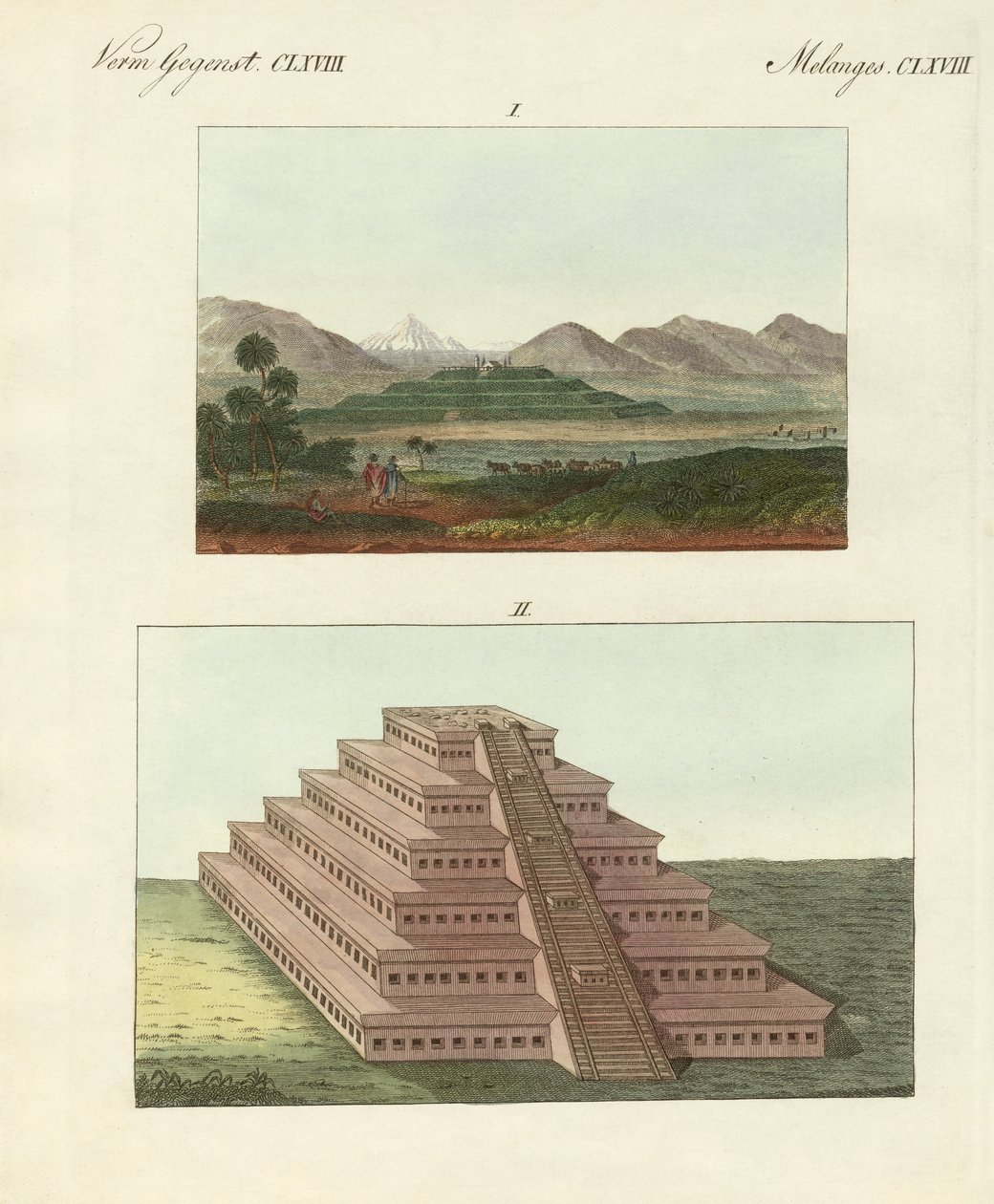 Mexicanske pyramider (farvet indgravering) af German School
