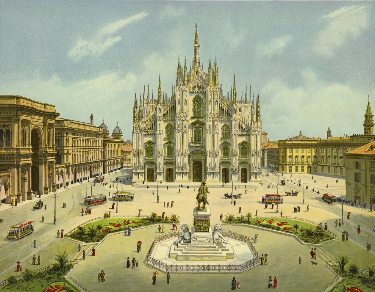 Milano, Piazza del Duomo (chromolitho) af German School