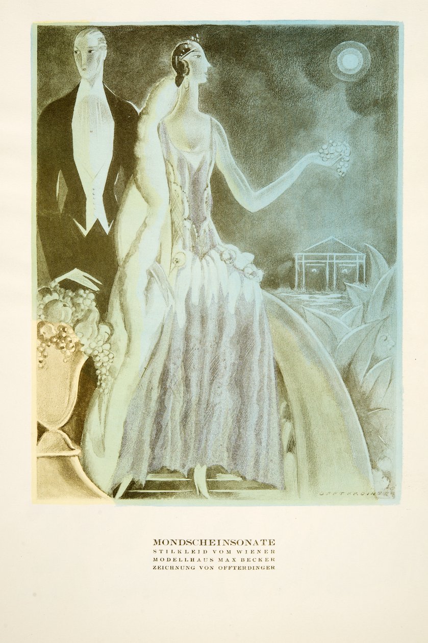 Mondscheinsonate, kjole stylet af Wiener, fra Styl, pub.1922 (pochoir print) af German School