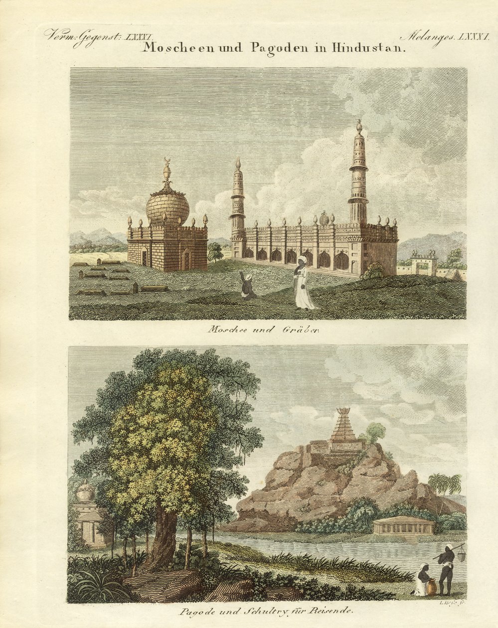 Moskeer og pagoder i Hindustan (farvet indgravering) af German School
