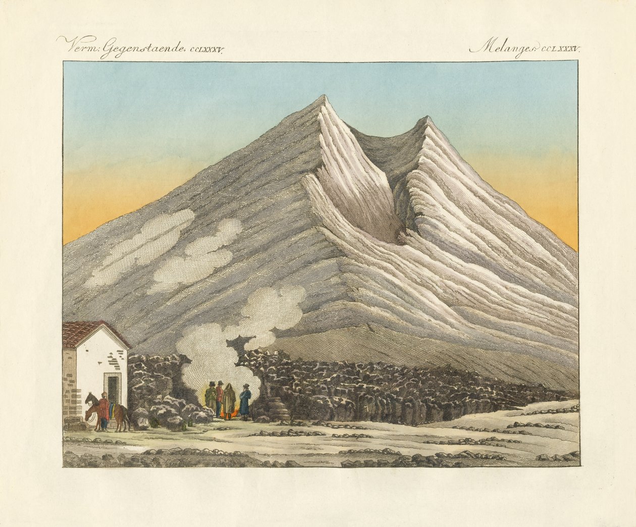 Etna på Sicilien (farvet gravering) af German School