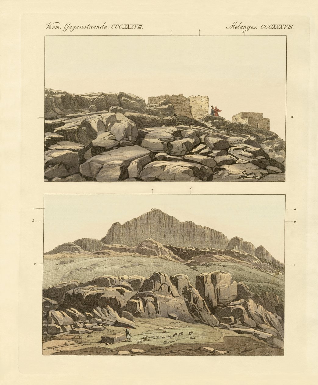 Sinai-bjerget (farvet gravering) af German School