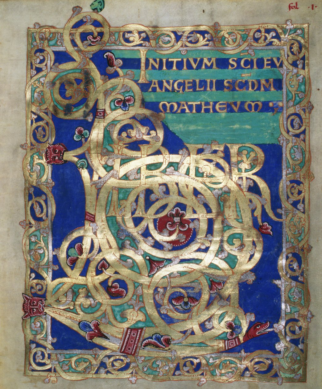Fru Czart. 1207 IV, fol.13 v Dekoreret begyndelse af Matthæusevangeliet, fra The Evangeliarium of the Cathedral of Plock, c.1075 af German School