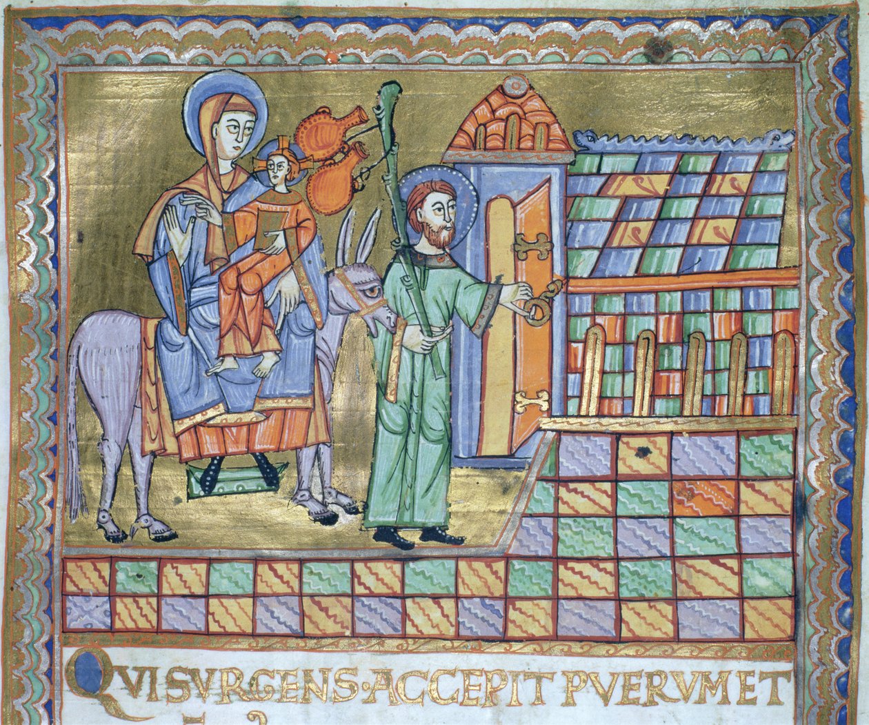 Fru Czart. 1207 IV, fol.6r Flugten til Egypten, fra The Evangeliarium of the Cathedral of Plock, c.1075 af German School