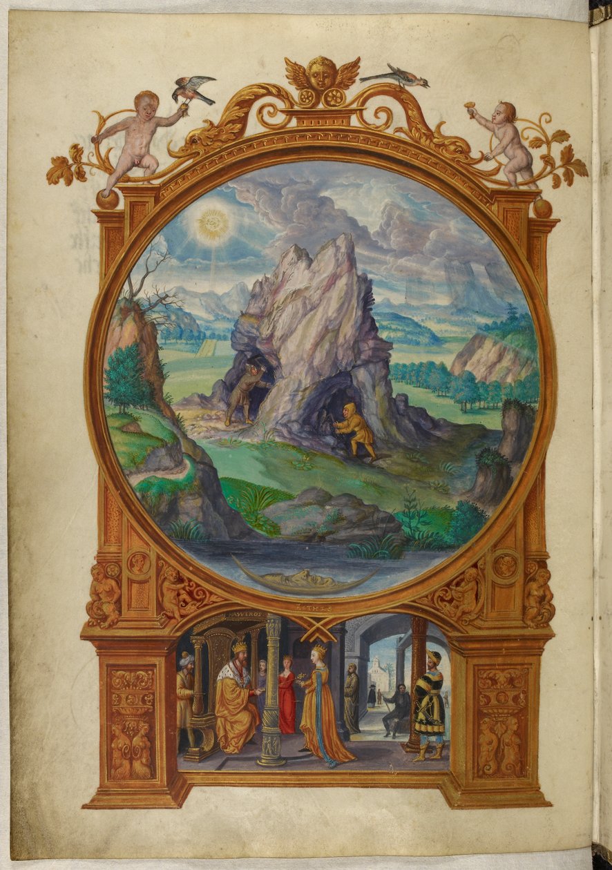Ms Harley 3469, f.13v Alkymister søger efter guld, den første lignelse, fra 