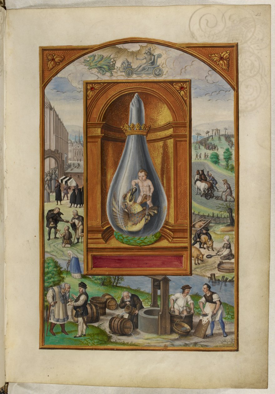Ms Harley 3469, f.23 Barn og drage i kolbe, den fjerde afhandling, fra 