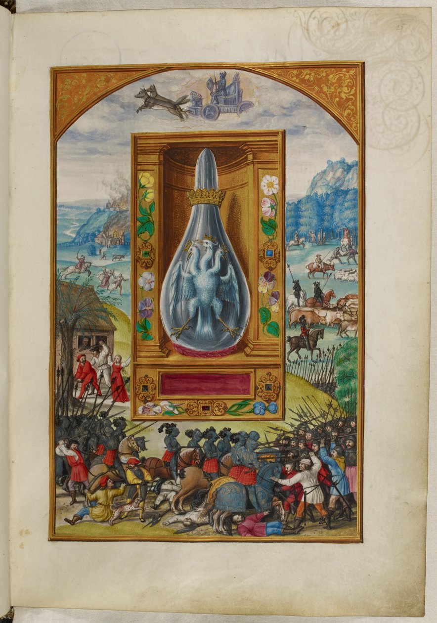 Ms Harley 3469, f.25 Trehovedet fugl i kolbe, den fjerde afhandling, fra 