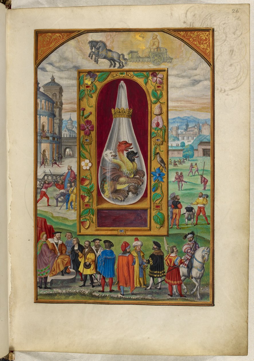 Ms Harley 3469, f.26 Trehovedet drage i kolbe, den fjerde afhandling, fra 