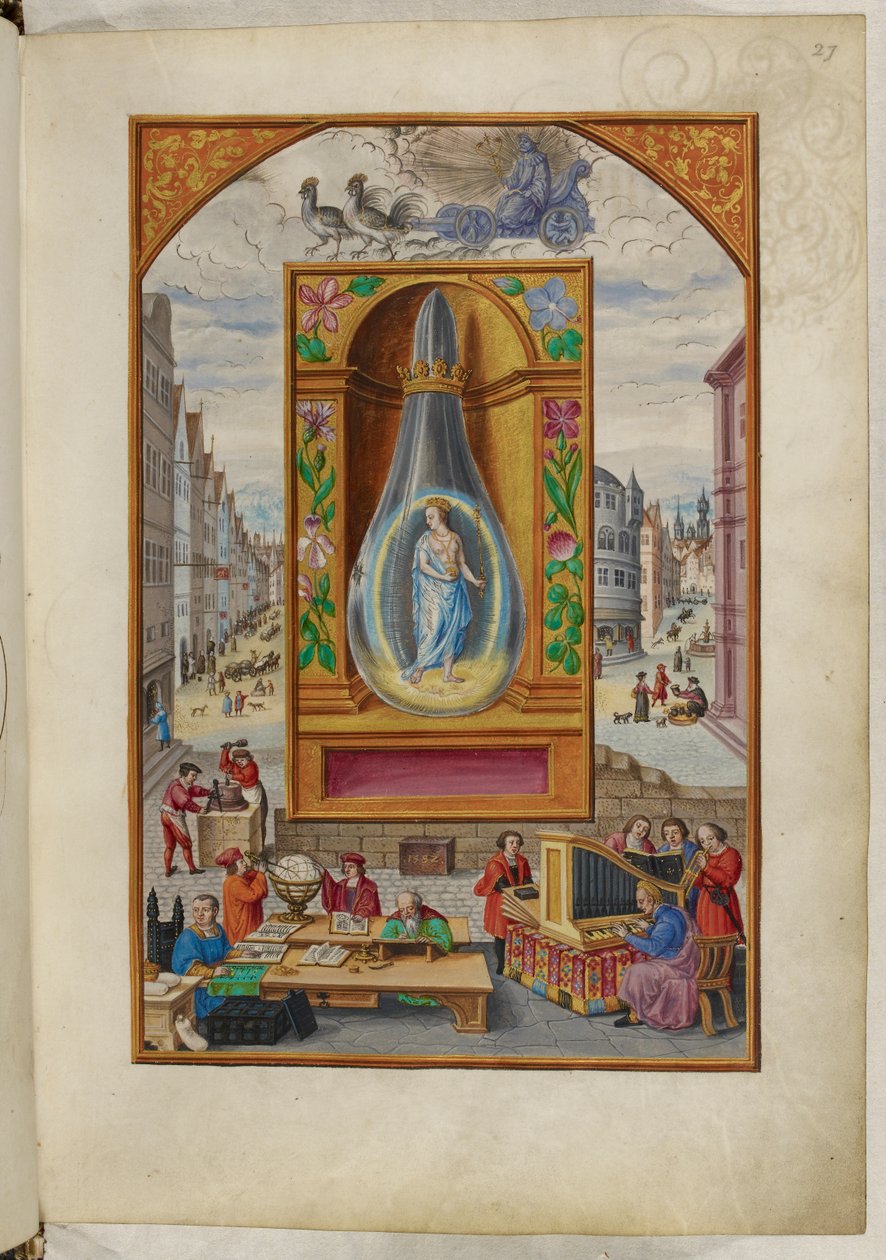 Ms Harley 3469, f.27 En dronning i en kolbe, den fjerde afhandling, fra 