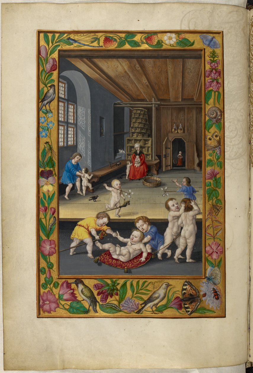 Ms Harley 3469, f.31v Børn leger i et værelse, den femte afhandling, fra 