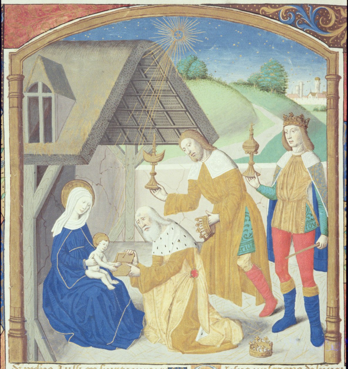 Ms Hunter 36 f.44r Nativity, fra Vita Christi, af Ludolf af Sachsen, c.1300-7778 af German School